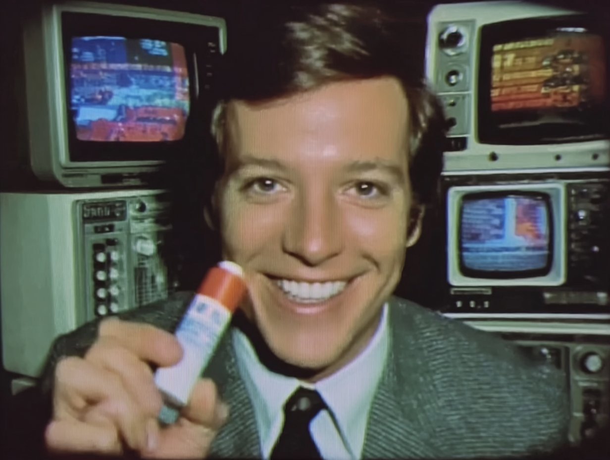 Freeze-frame from a 1974 Blowing Dudes television commercial