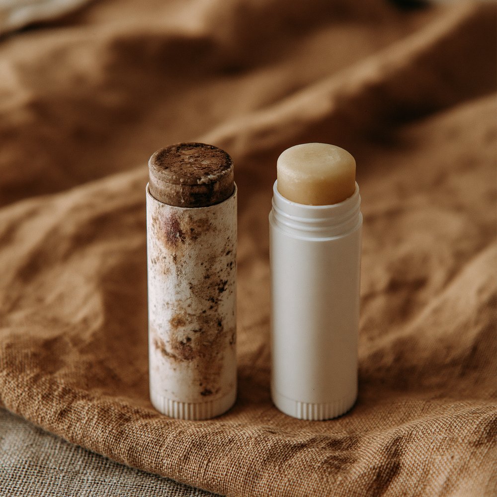 An original weathered 1974 tube beside a pristine new one, identical in design